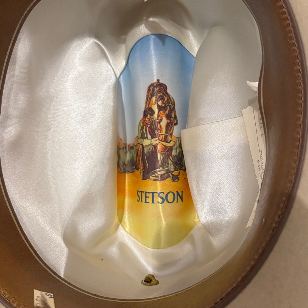 Stetson Light Cream Cowboy Hat with Feather Accent - Picture 9 of 9
